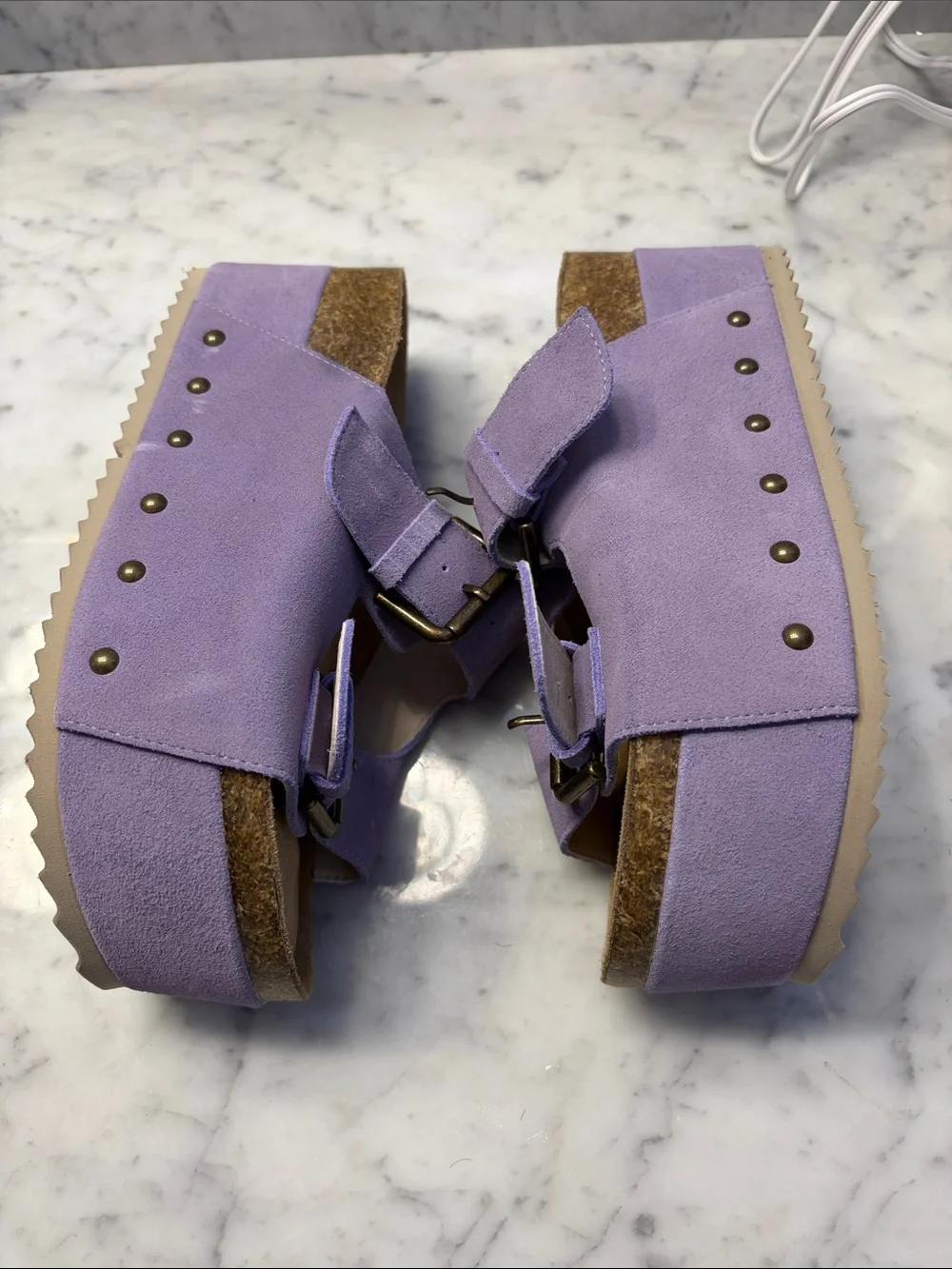 Free People Intentionally Blank Rule Breaker Lavender Suede Sandal Size 7 NEW
